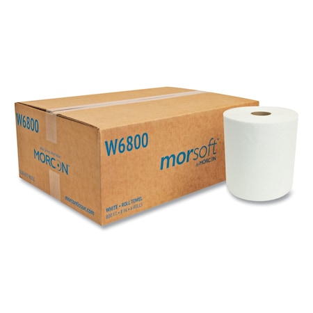 Morcon Hardwound Paper Towel, 1 Ply, Continuous Roll Sheets, 800 ft., White, 6 PK MOR W6800